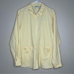 White Stag Blouse Women’s yellow‎ Linen Blend Collard Pocket Breathable Size XL